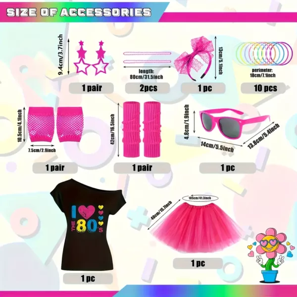 Déguisement rétro années 80 complet – T-shirt, jupe, accessoires disco