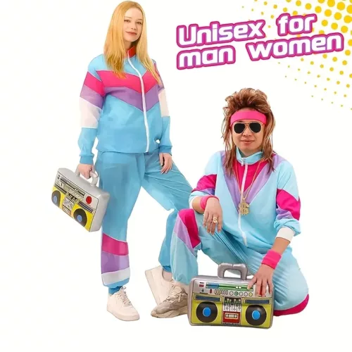 Déguisement rétro années 80 complet – veste, pantalon, accessoires fluo fête
