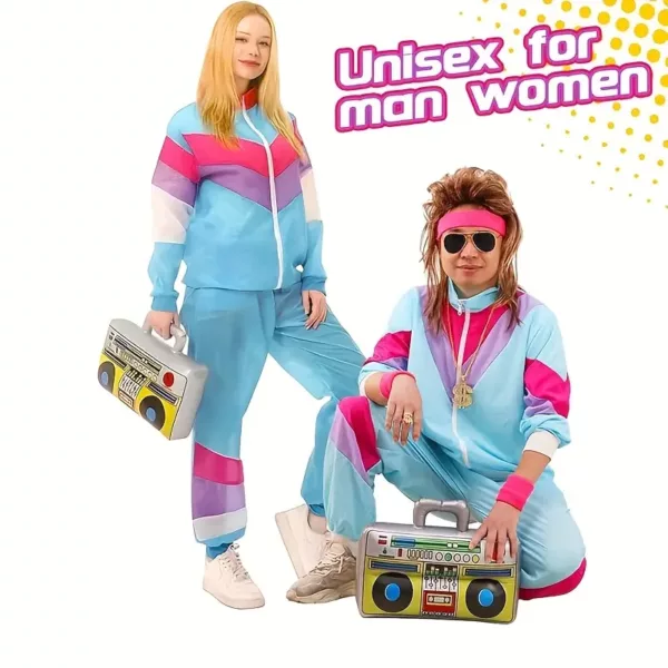 Déguisement rétro années 80 complet – veste, pantalon, accessoires fluo fête
