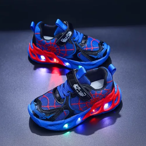 Baskets enfant à LED avec motif toile d'araignée – légères et respirantes