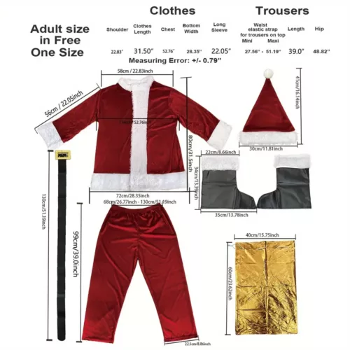 Déguisement Père Noël adulte complet – manteau, pantalon, ceinture et bonnet