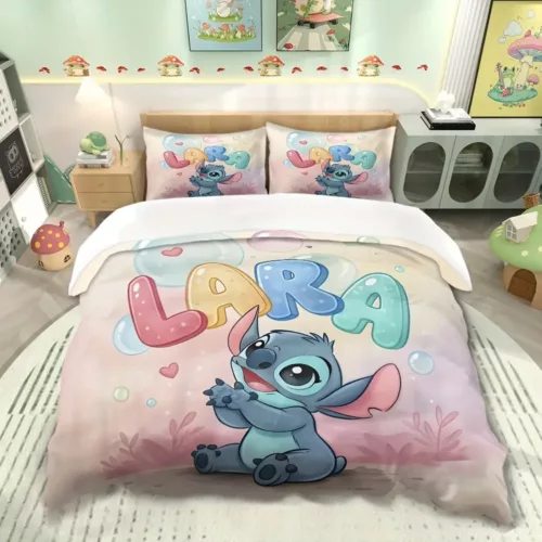 Parure de lit 3 pièces Lilo & Stitch - housse de couette douce et taies d'oreiller