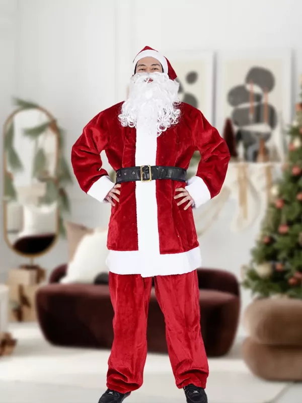 Déguisement Père Noël 4 pièces ultra-épais – Chapeau, haut, pantalon, ceinture