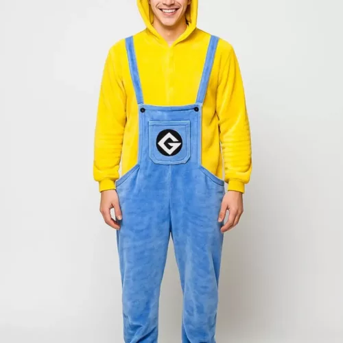 Pyjama kigurumi ours en polaire douce jaune avec capuche et poches
