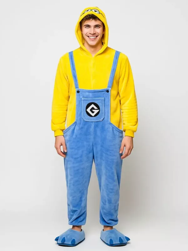Pyjama kigurumi ours en polaire douce jaune avec capuche et poches