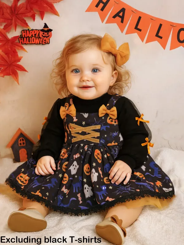 Robe bébé fille Halloween – citrouille imprimée avec chapeau de sorcière assorti