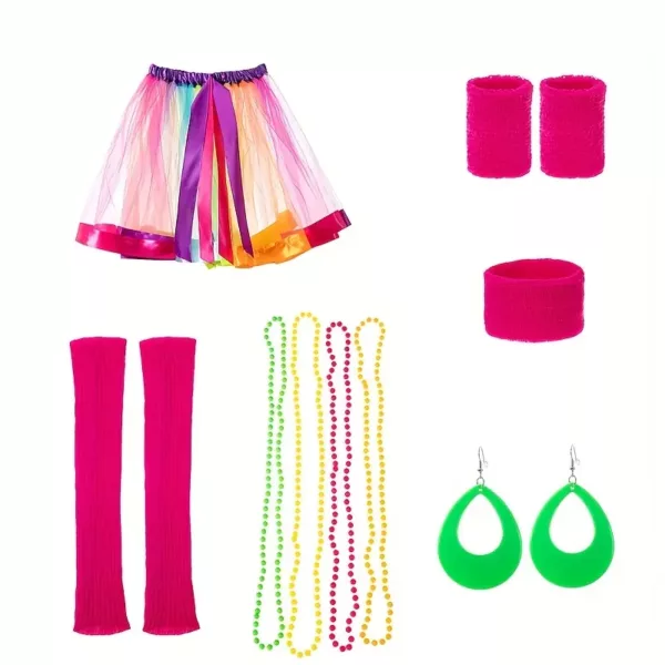 Kit d’accessoires vintage femme années 80 – gants résille, bijoux, lunettes