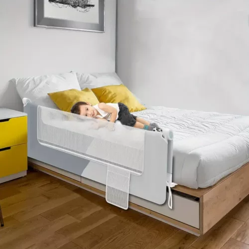 Barrière de lit pliable 180° en polyester – sécurité anti-chute enfant