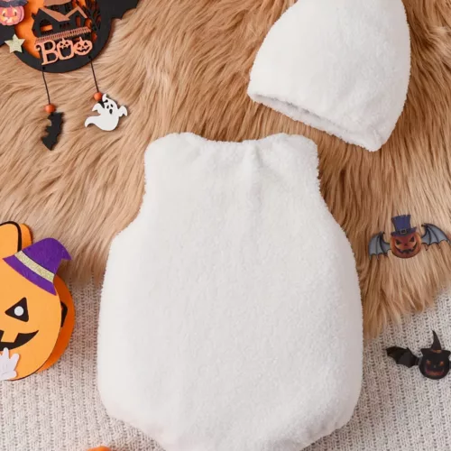 Ensemble bébé sans manches en peluche avec bonnet assorti – look photo adorable
