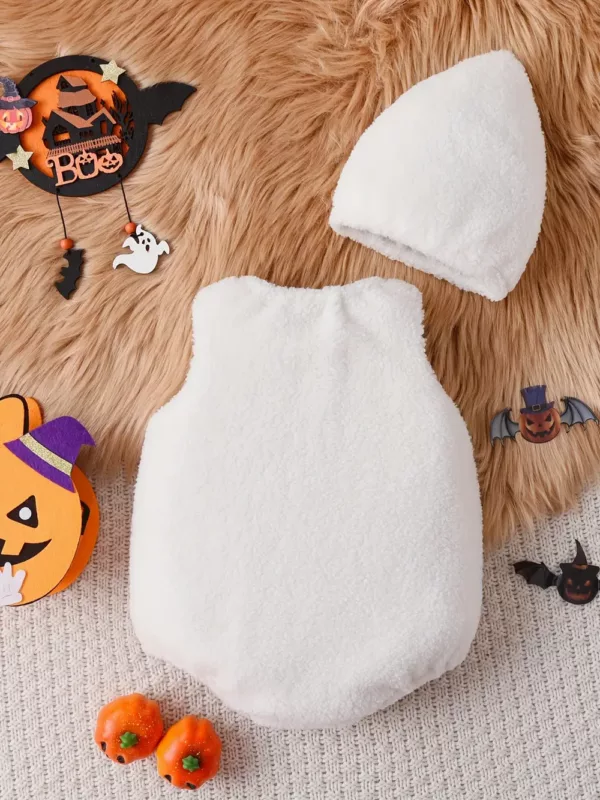 Ensemble bébé sans manches en peluche avec bonnet assorti – look photo adorable