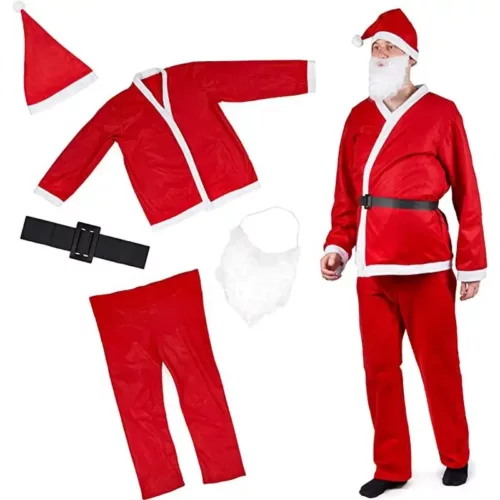 Déguisement de Père Noël complet 5 pièces – costume rouge avec accessoires