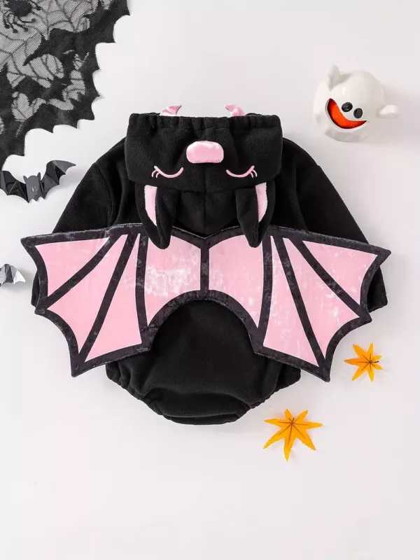 Combinaison bébé peluche chauve-souris – costume douillet à capuche