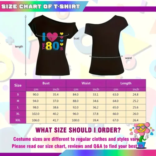 Déguisement rétro années 80 complet – T-shirt, jupe, accessoires disco