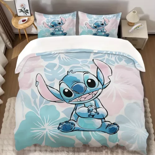 Parure de lit 3 pièces Lilo & Stitch – housse de couette et taies dessin animé doux