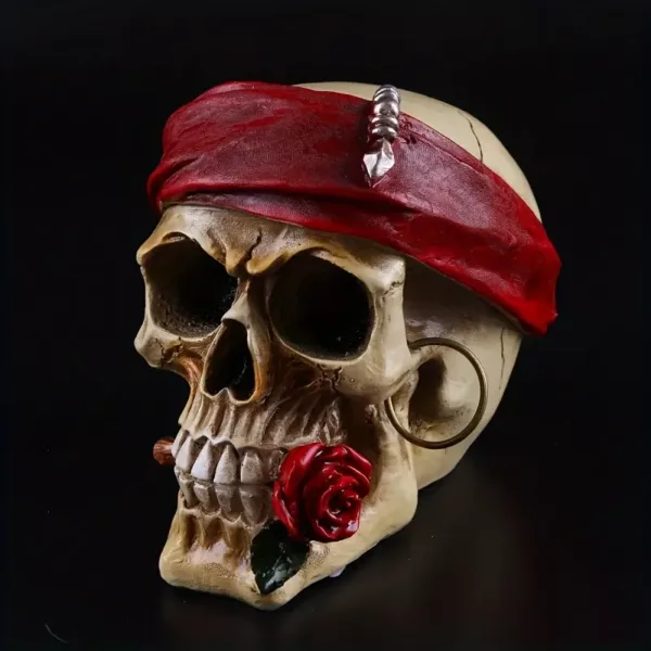 Crâne décoratif en résine avec bandeau gothique rouge – Idéal Halloween