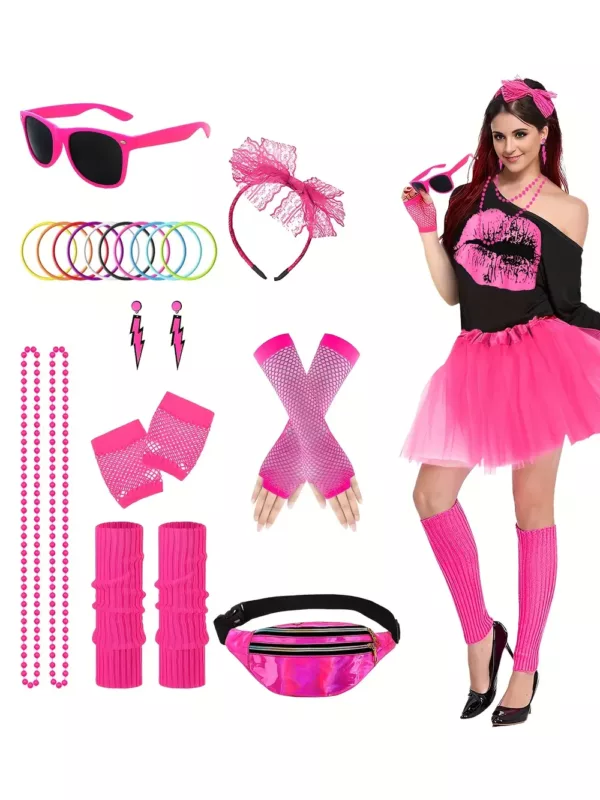 Déguisement femme années 80 – haut fluo et jupe tutu noire vintage rétro