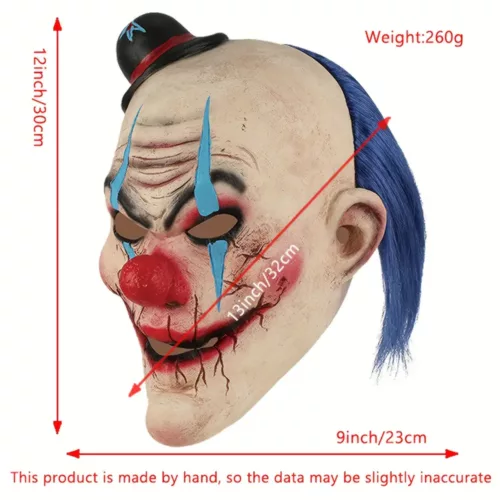 Masque de clown effrayant en latex pour Halloween – accessoire de déguisement