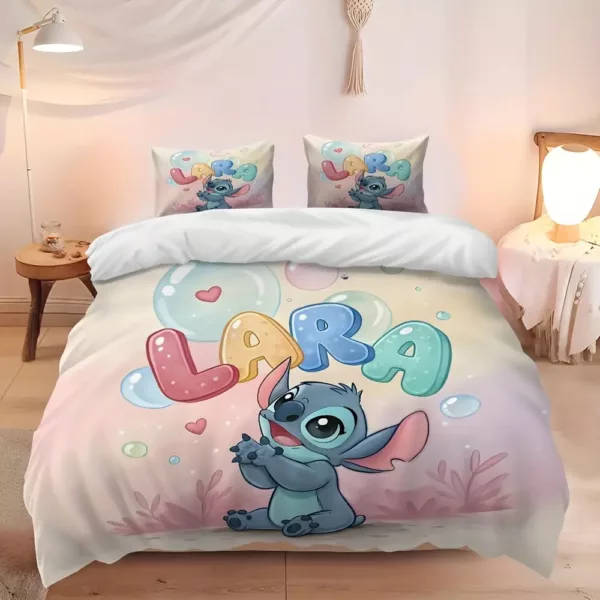 Parure de lit 3 pièces Lilo & Stitch - housse de couette douce et taies d'oreiller