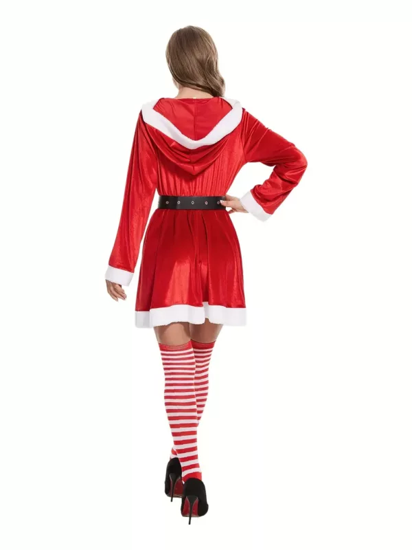 Robe de Noël femme à capuche style cosplay – velours rouge avec fausse fourrure