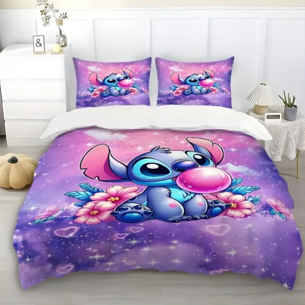 Parure de lit 3 pièces Stitch – housse de couette et taies d'oreiller douces
