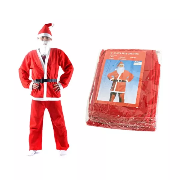 Déguisement de Père Noël complet 5 pièces – costume rouge avec accessoires