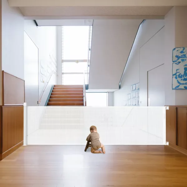 Barrière escalier rétractable en aluminium et PVC – sécurité enfant intérieur/extérieur