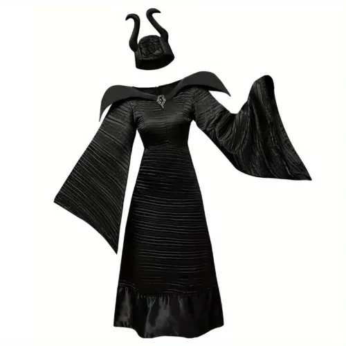 Costume sorcière femme avec cape et chapeau – Déguisement gothique Maléfique