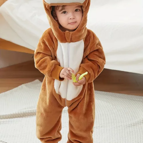 Combinaison bébé douce à capuche – déguisement animal lion, ours ou chiot