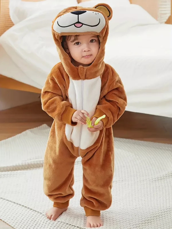 Combinaison bébé douce à capuche – déguisement animal lion, ours ou chiot