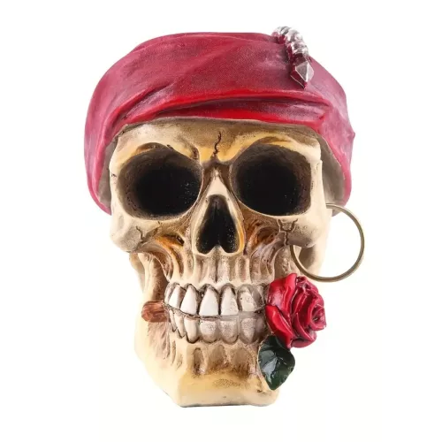 Crâne décoratif en résine avec bandeau gothique rouge – Idéal Halloween