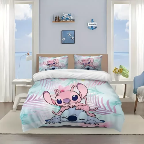 Parure de lit Lilo & Stitch 3 pièces – housse de couette et 2 taies douce