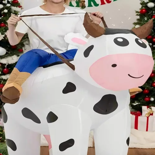 Déguisement vache gonflable adulte avec gonfleur intégré – tenue amusante Halloween