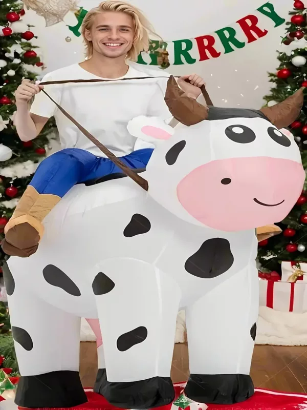 Déguisement vache gonflable adulte avec gonfleur intégré – tenue amusante Halloween