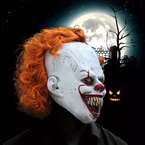 Masque de clown effrayant adulte – latex réaliste avec cheveux – Halloween cosplay