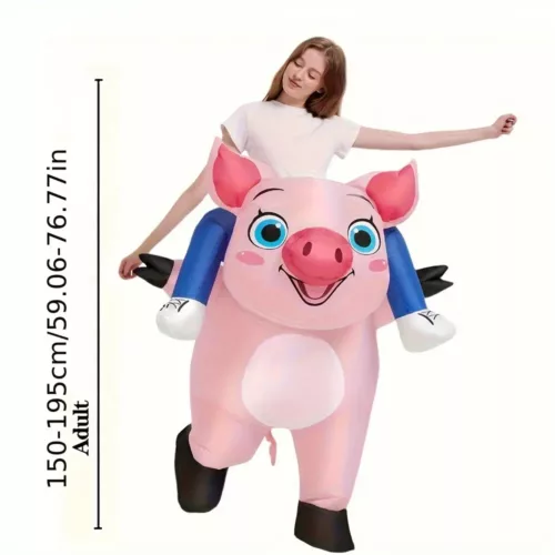 Déguisement gonflable cochon rose avec roulettes – costume adulte original
