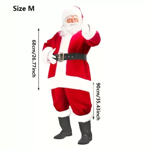 Costume Père Noël 8 pièces pour adulte – tenue traditionnelle luxe pour fête