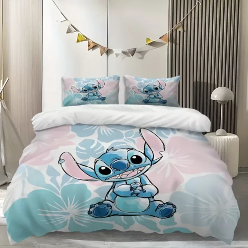 Parure de lit 3 pièces Lilo & Stitch – housse de couette et taies dessin animé doux