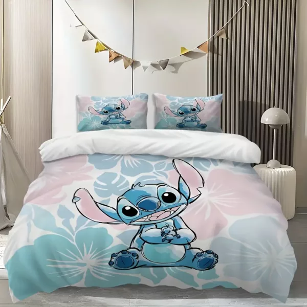 Parure de lit 3 pièces Lilo & Stitch – housse de couette et taies dessin animé doux