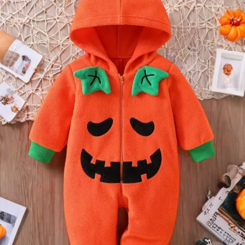 Combinaison bébé Halloween citrouille à capuche – douce et confortable