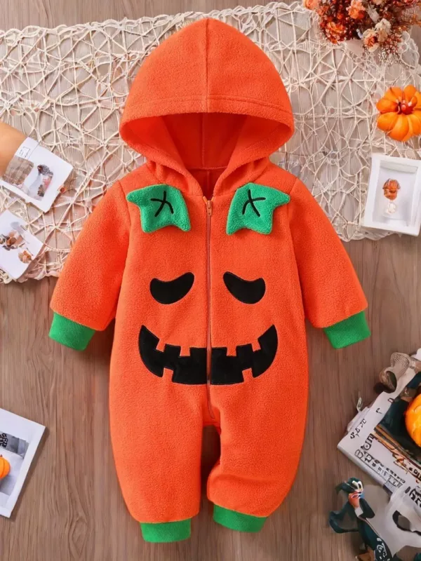 Combinaison bébé Halloween citrouille à capuche – douce et confortable