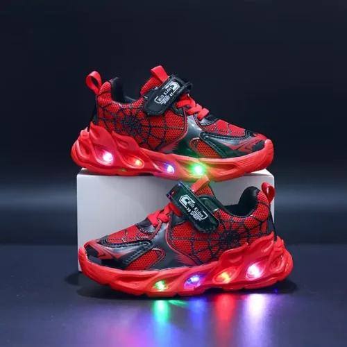 Baskets enfant à LED avec motif toile d'araignée – légères et respirantes