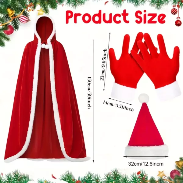 Accessoires de costume de Père Noël en velours avec cape, chapeau et gants