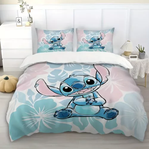 Parure de lit 3 pièces Lilo & Stitch – housse de couette et taies dessin animé doux