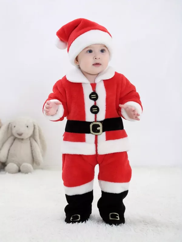 Barboteuse de Noël bébé en velours doux – combinaison chaude festive hiver