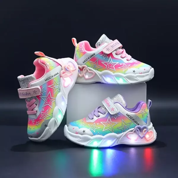 Baskets LED fille à motifs lumineux étoilés – semelle confort et dessus PU