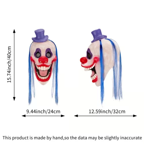Masque de clown effrayant avec chapeau et perruque – déguisement Halloween réaliste