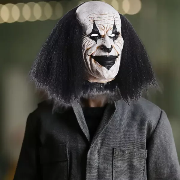 Masque de clown tueur en latex réaliste avec perruque bouclée – Halloween horreur