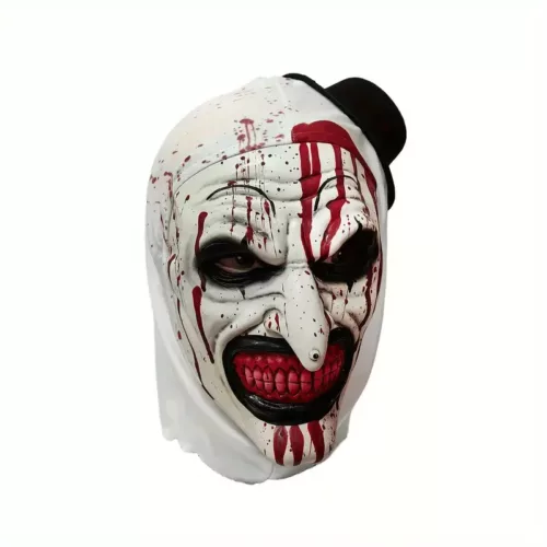 Masque de clown effrayant avec capuche – visage sanglant et yeux noirs