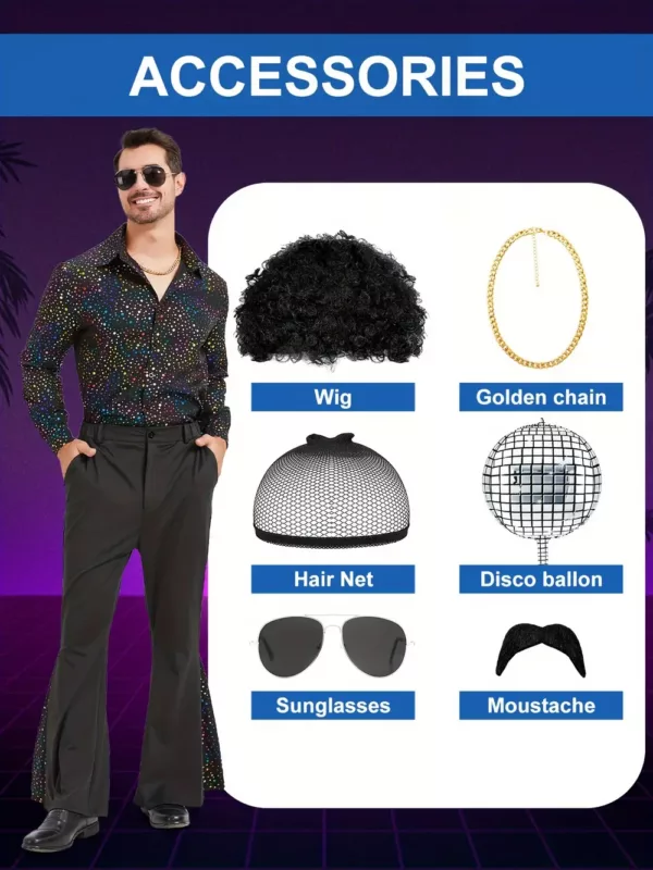 Déguisement rétro homme 8 pièces – costume années 80/90 avec accessoires