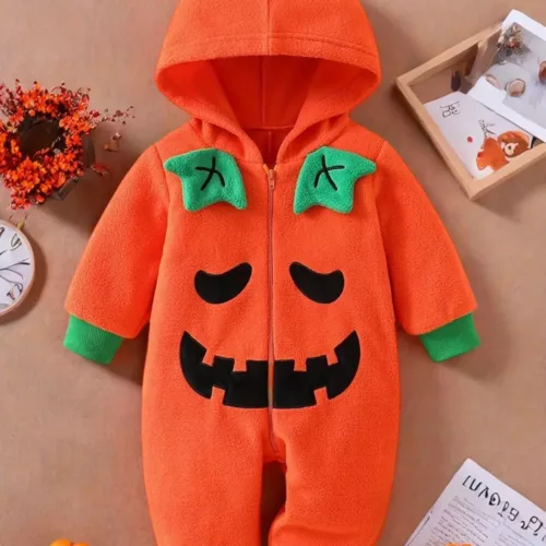 Combinaison bébé Halloween citrouille à capuche – douce et confortable